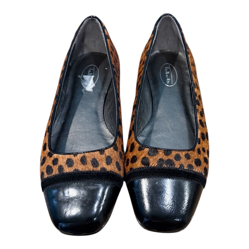 Talbots Leopard Print Ballet Flats Black Patent Cap Toe Shoes Womens 7.5